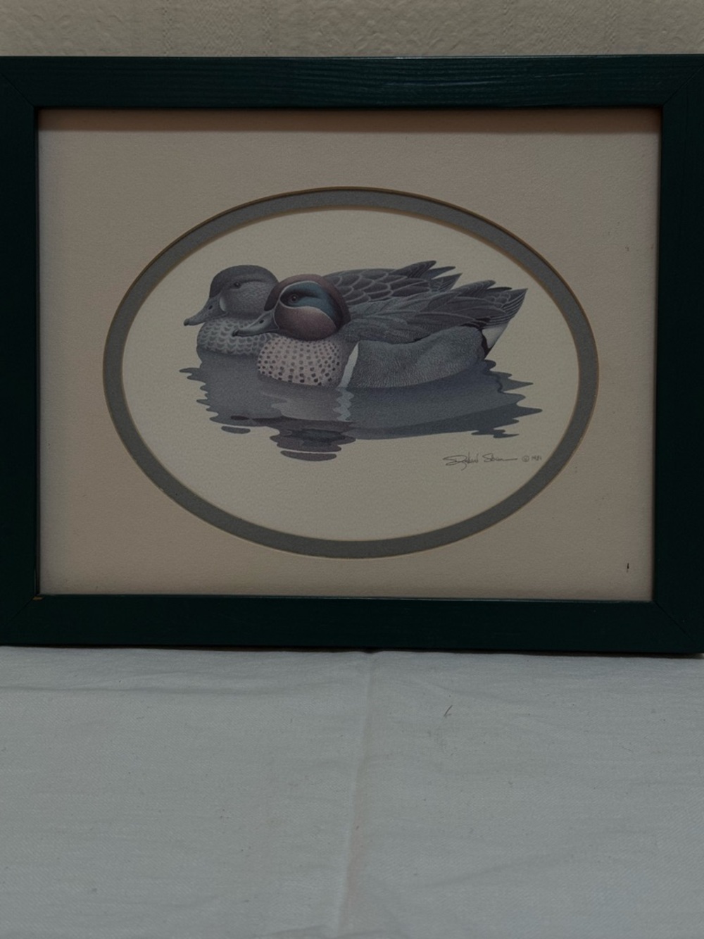 Vintage‎ 1981 Duck Print by Richard Sloan; Matted In Wood Frame